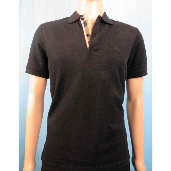 NWT BURBERRY OXFORD BLACK COTTON CHECK LOGO SHORT SLEEVE POLO SHIRT S - Picture 1 of 12